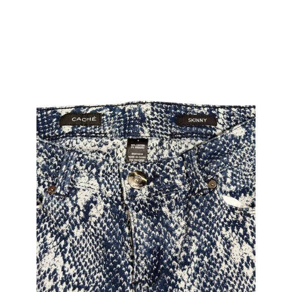 CACHE Womens Size 4 Blue & White  Denim Stretch Snake Print Skinny Jeans Comfort - Picture 10 of 13